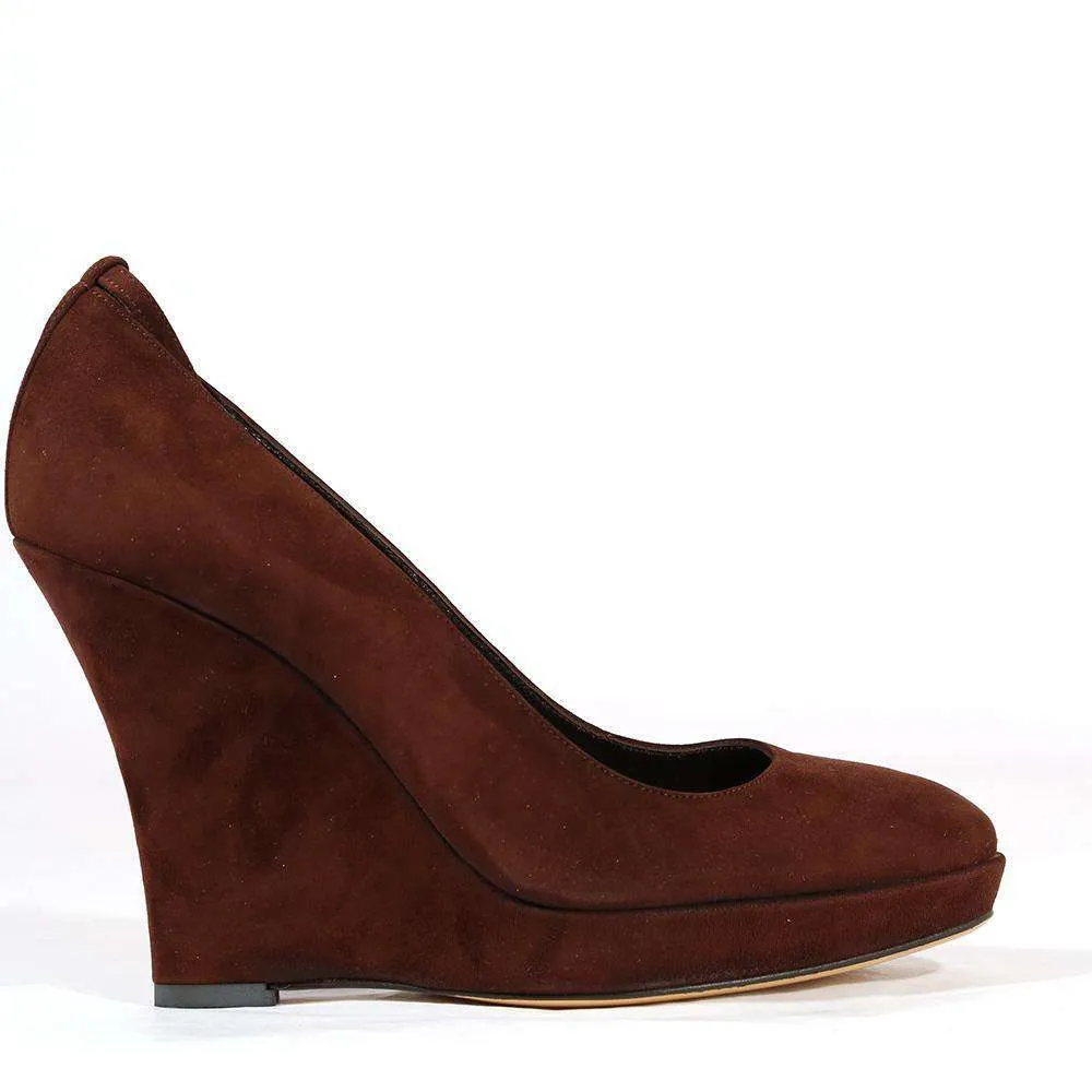 Gucci Women's Designer Shoes Brown Suede Wedge Heel