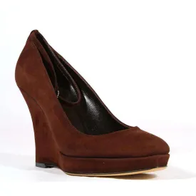 Gucci Women's Designer Shoes Brown Suede Wedge Heel