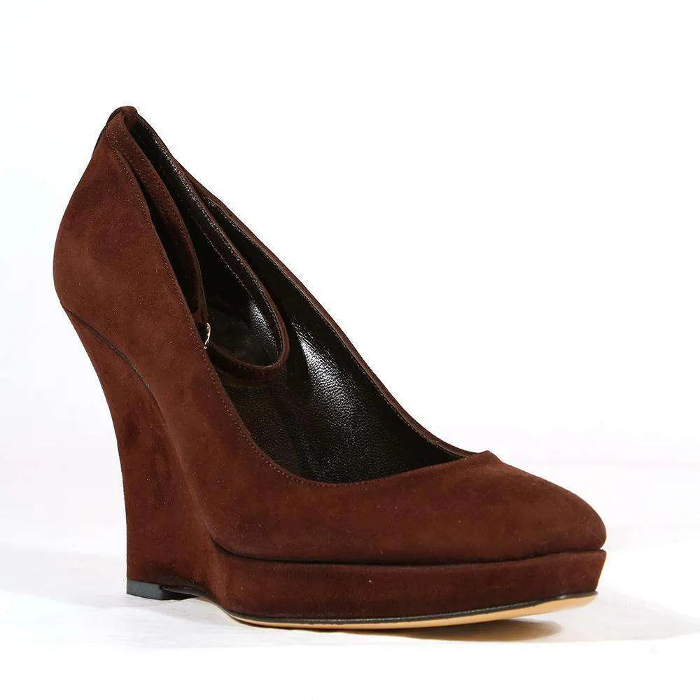 Gucci Women's Designer Shoes Brown Suede Wedge Heel