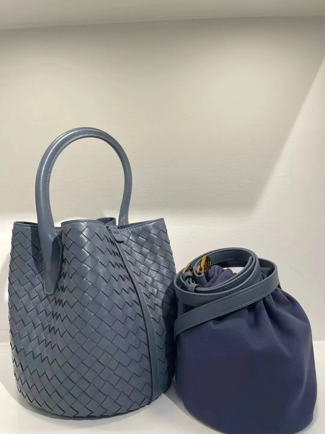 Handwoven Lambskin Bucket Bag