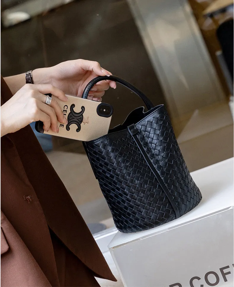 Handwoven Lambskin Bucket Bag