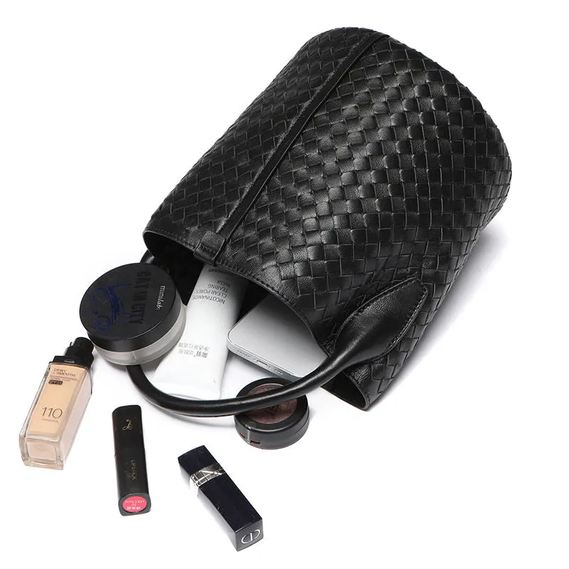 Handwoven Lambskin Bucket Bag