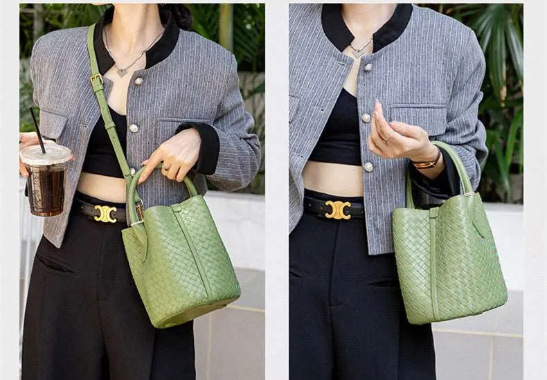 Handwoven Lambskin Bucket Bag