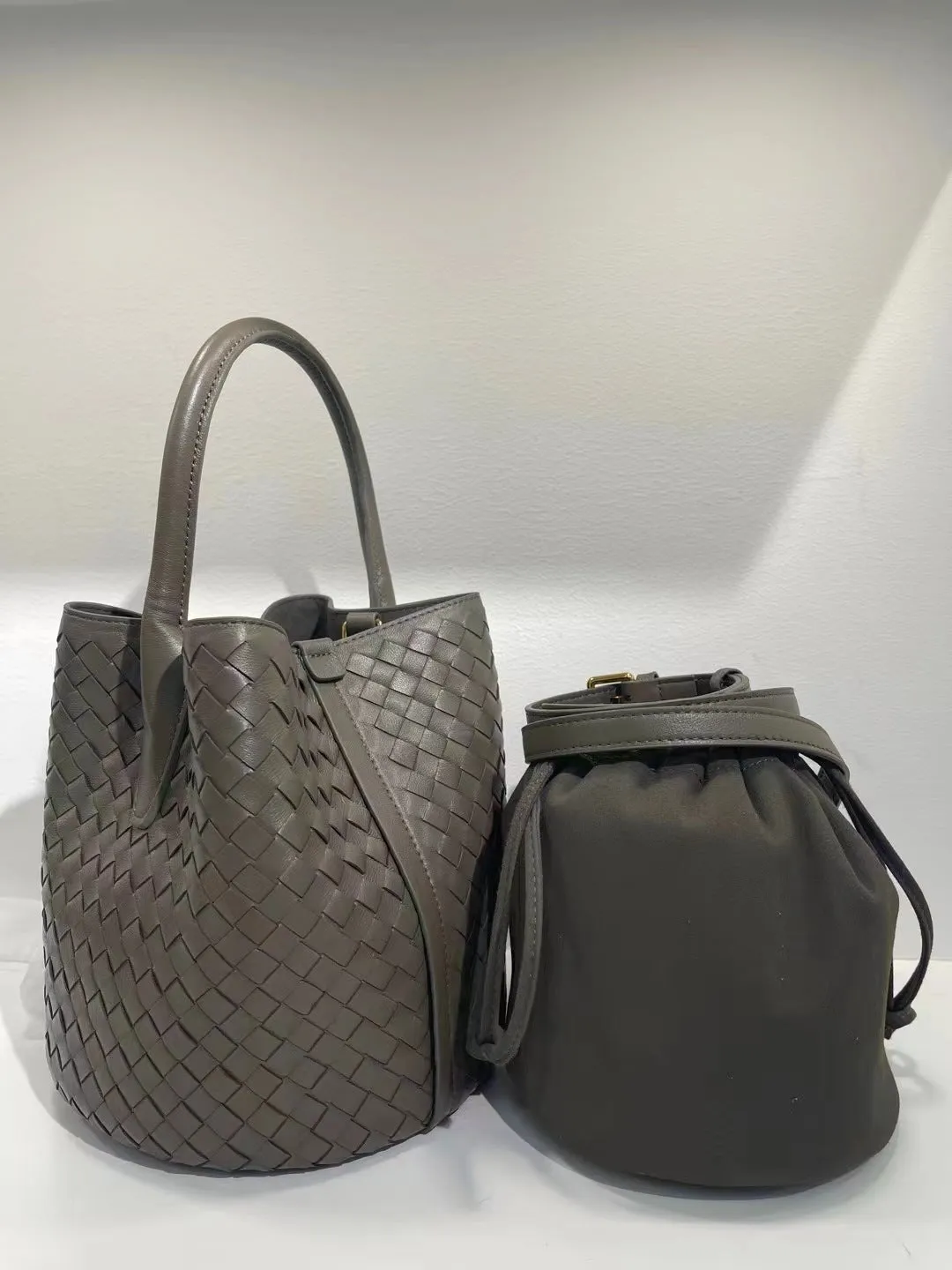 Handwoven Lambskin Bucket Bag