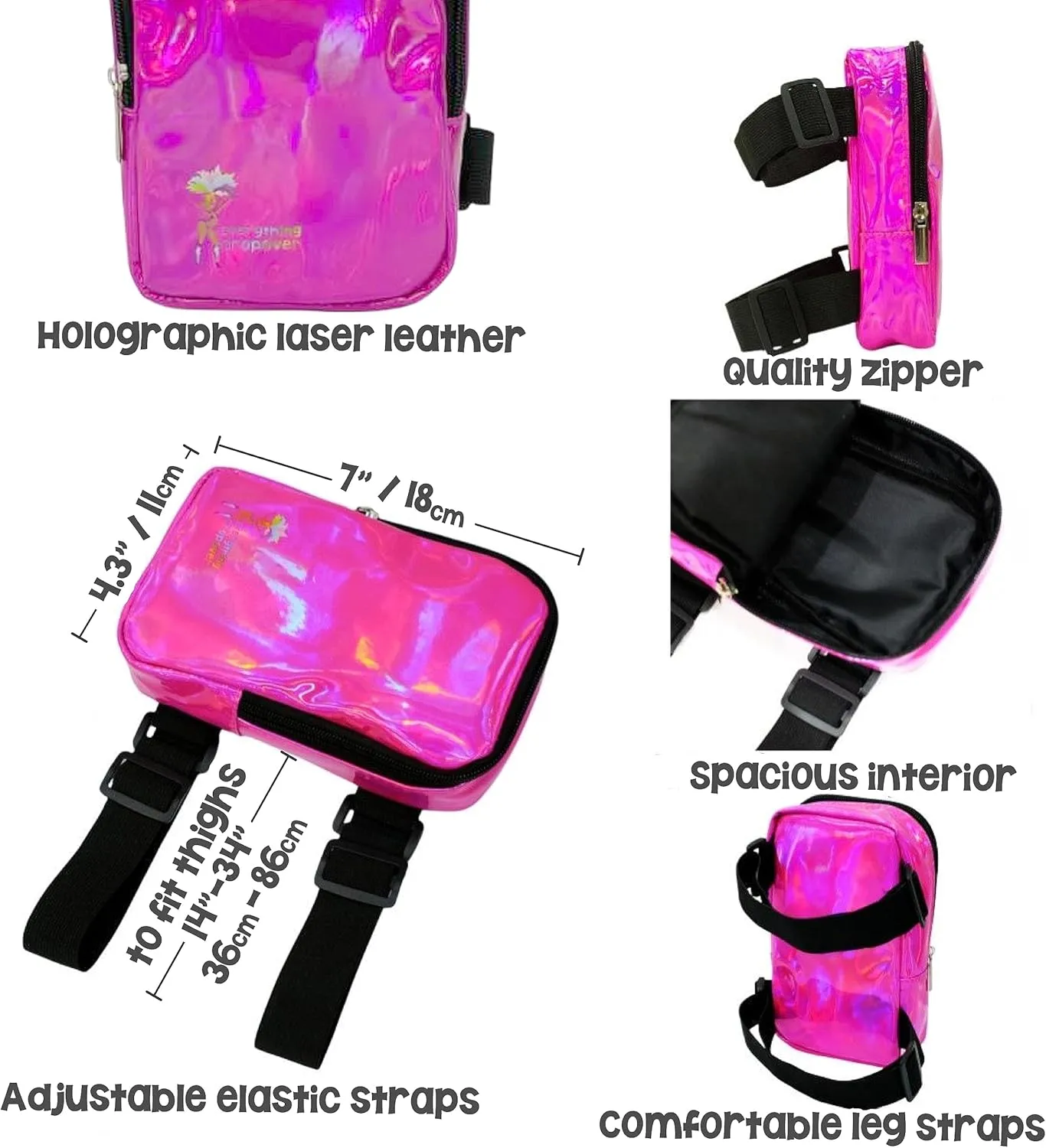 Holographic Thigh Bag | Leg Harness for Women | Outdoor Waist Pouch | Carnival Hiking Travel Fanny Pack with Adjustable Straps | Silver