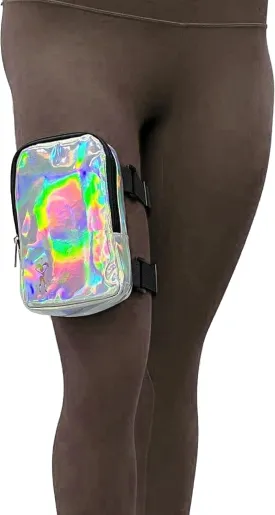 Holographic Thigh Bag | Leg Harness for Women | Outdoor Waist Pouch | Carnival Hiking Travel Fanny Pack with Adjustable Straps | Silver