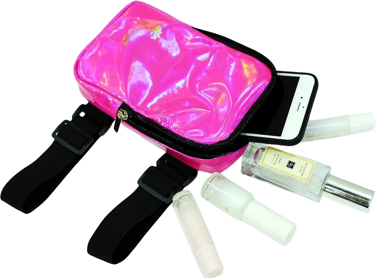 Holographic Thigh Bag | Leg Harness for Women | Outdoor Waist Pouch | Carnival Hiking Travel Fanny Pack with Adjustable Straps | Silver