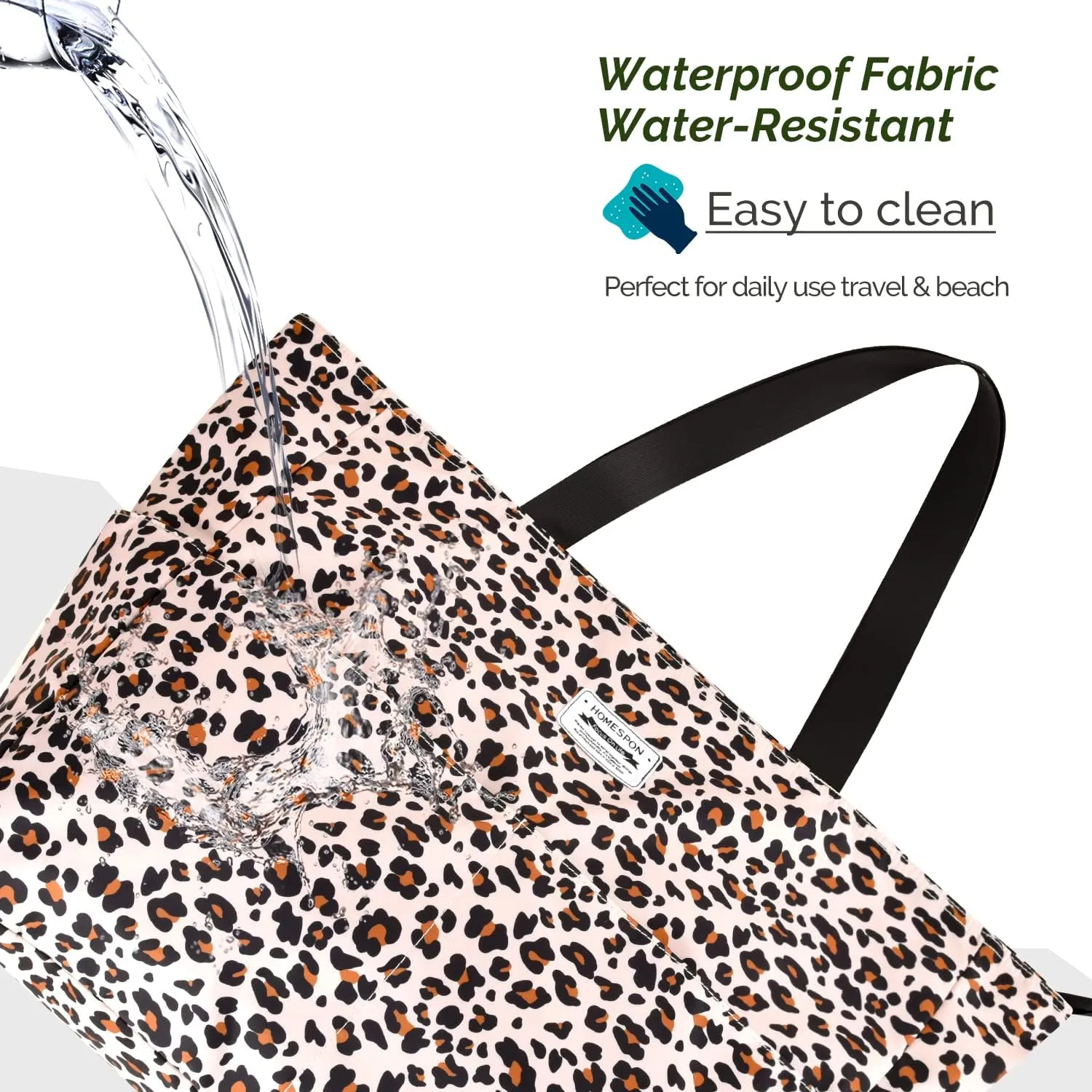 HOMESPON Large Waterproof Beach Bag for Women Sandproof Tote Bag Pool Bag with Zipper and Pockets for Travel Vacation Gym
