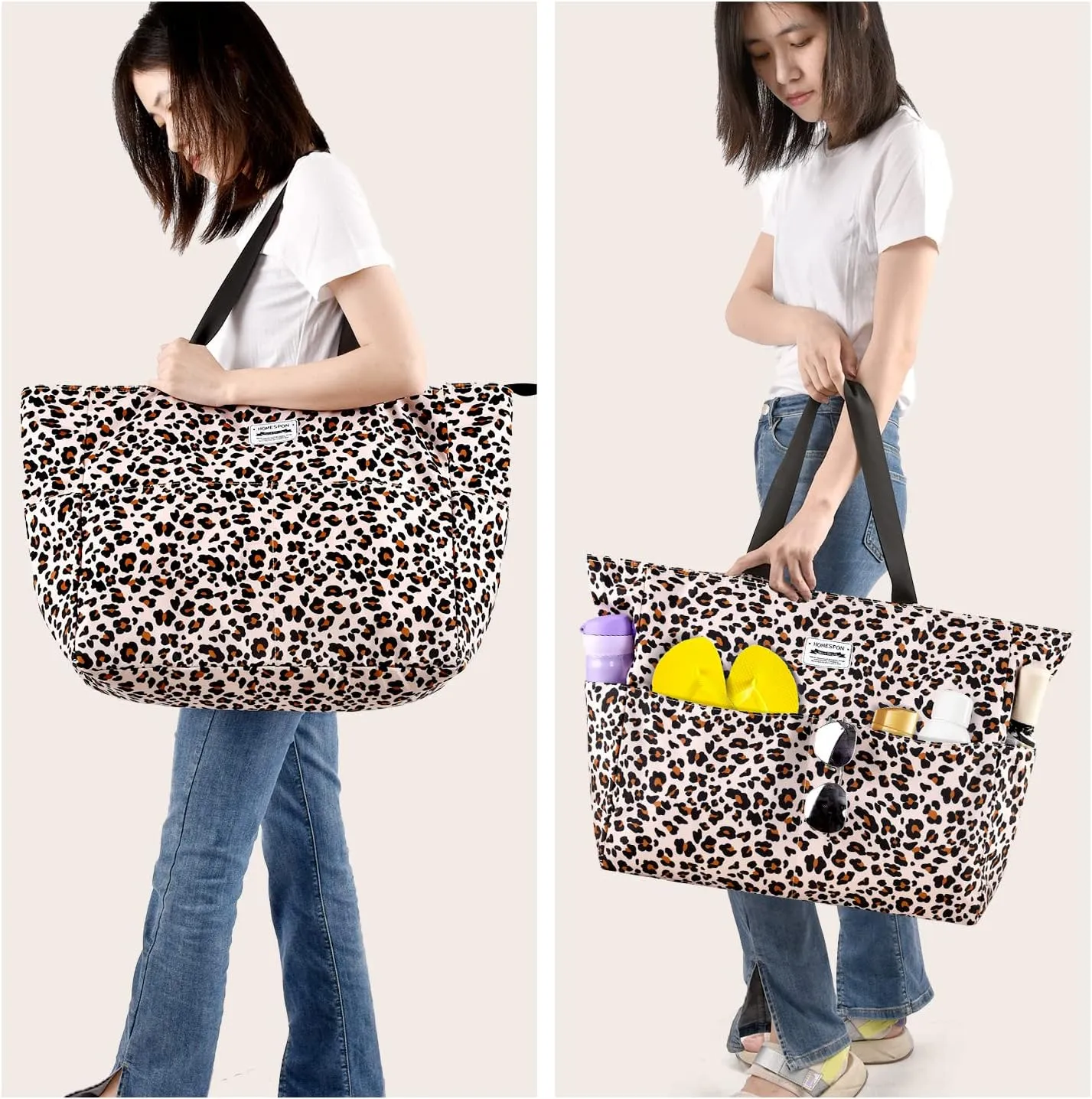 HOMESPON Large Waterproof Beach Bag for Women Sandproof Tote Bag Pool Bag with Zipper and Pockets for Travel Vacation Gym