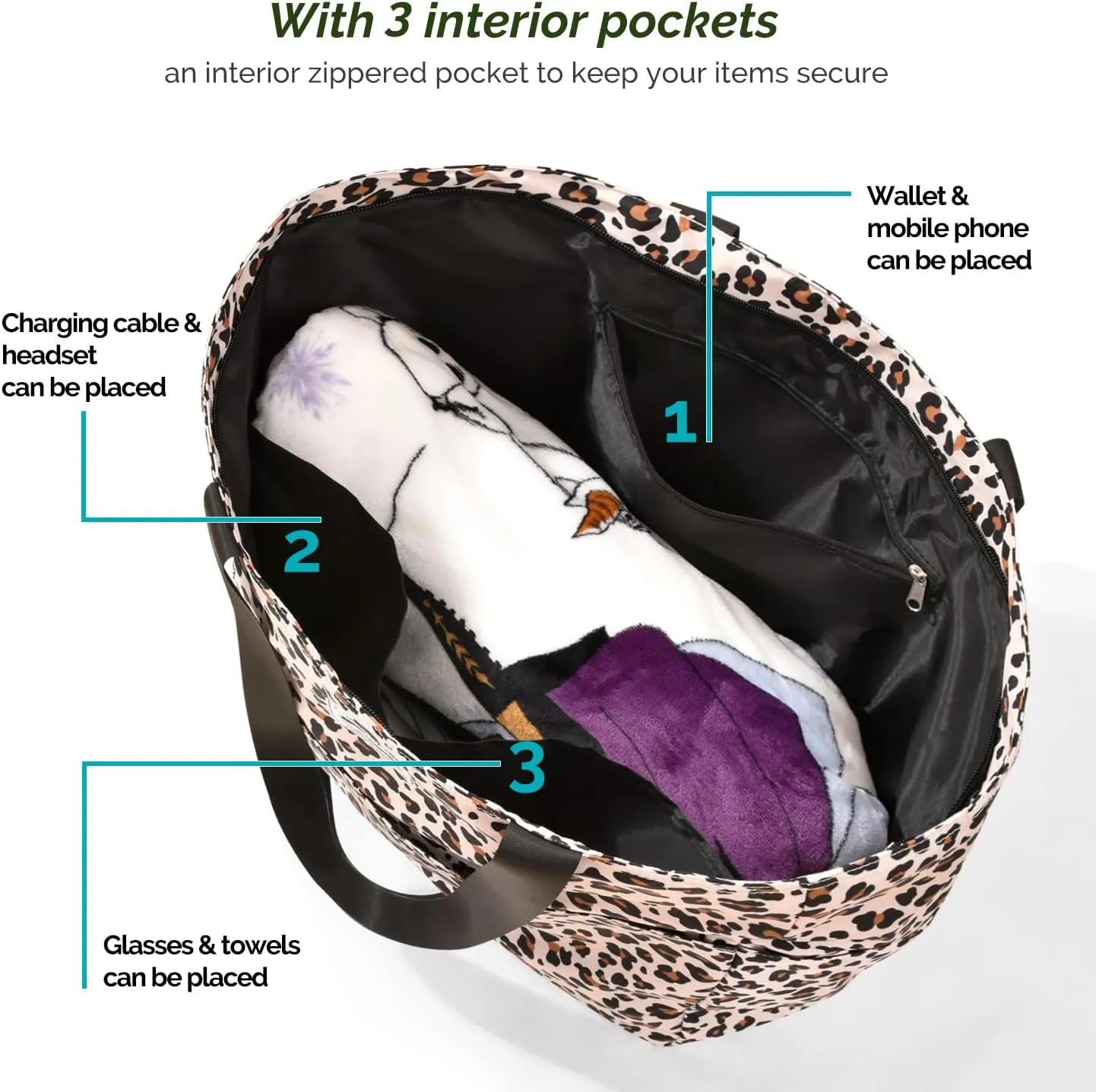 HOMESPON Large Waterproof Beach Bag for Women Sandproof Tote Bag Pool Bag with Zipper and Pockets for Travel Vacation Gym