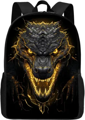 Huke Kids Alligator Backpack for Boys Girls,Cool Lightning Emperor Crocodile Backpack for School & Travel,Big Kids Child Backpacks, Elementary Middle High College Student Bookbag,Black Gold,17 Inch