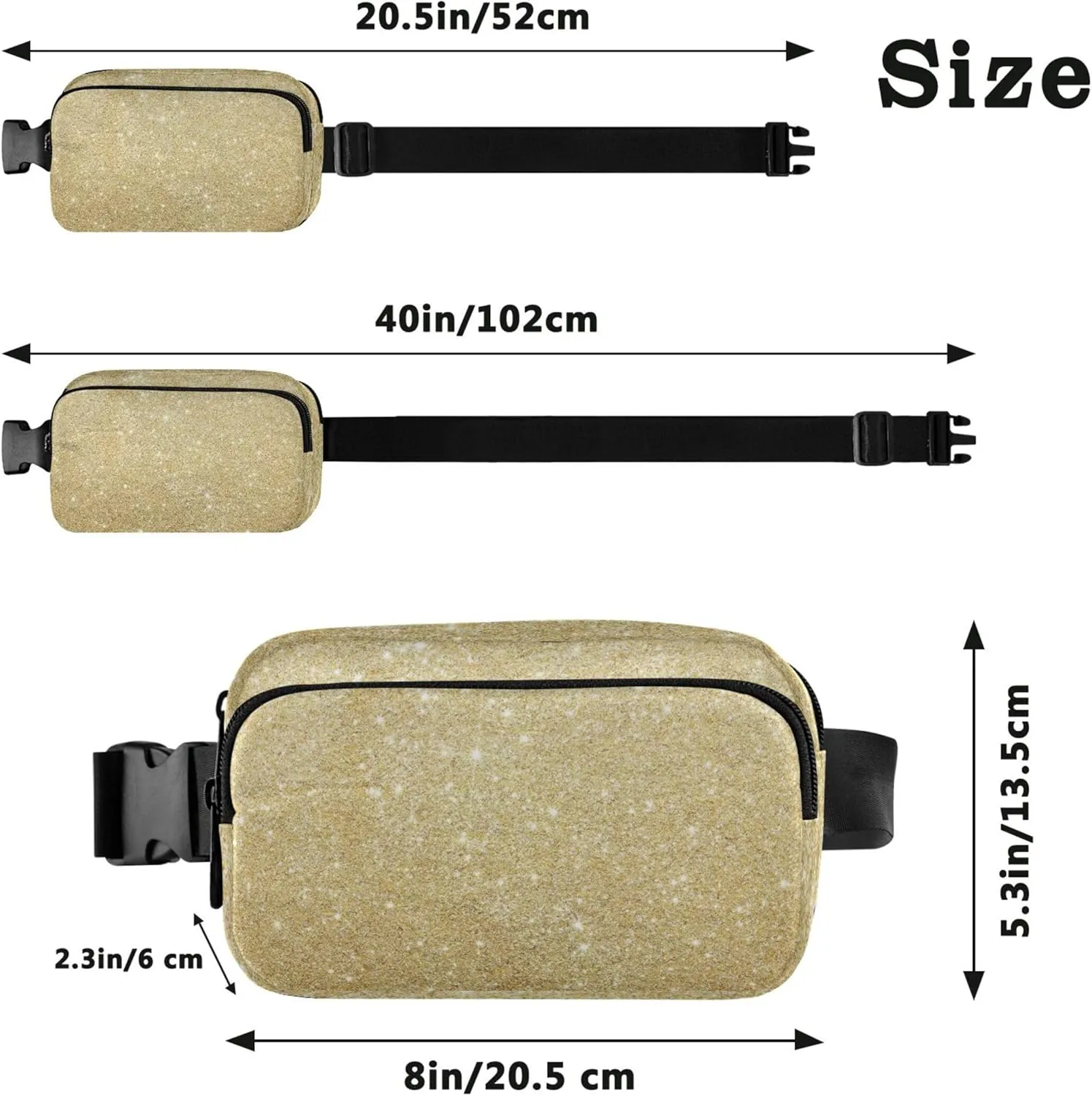Iridescent Golden Digital Paper Women Fanny Pack Waterproof Belt Bag Hip Pack Hiking Cross Body Waist Purse
