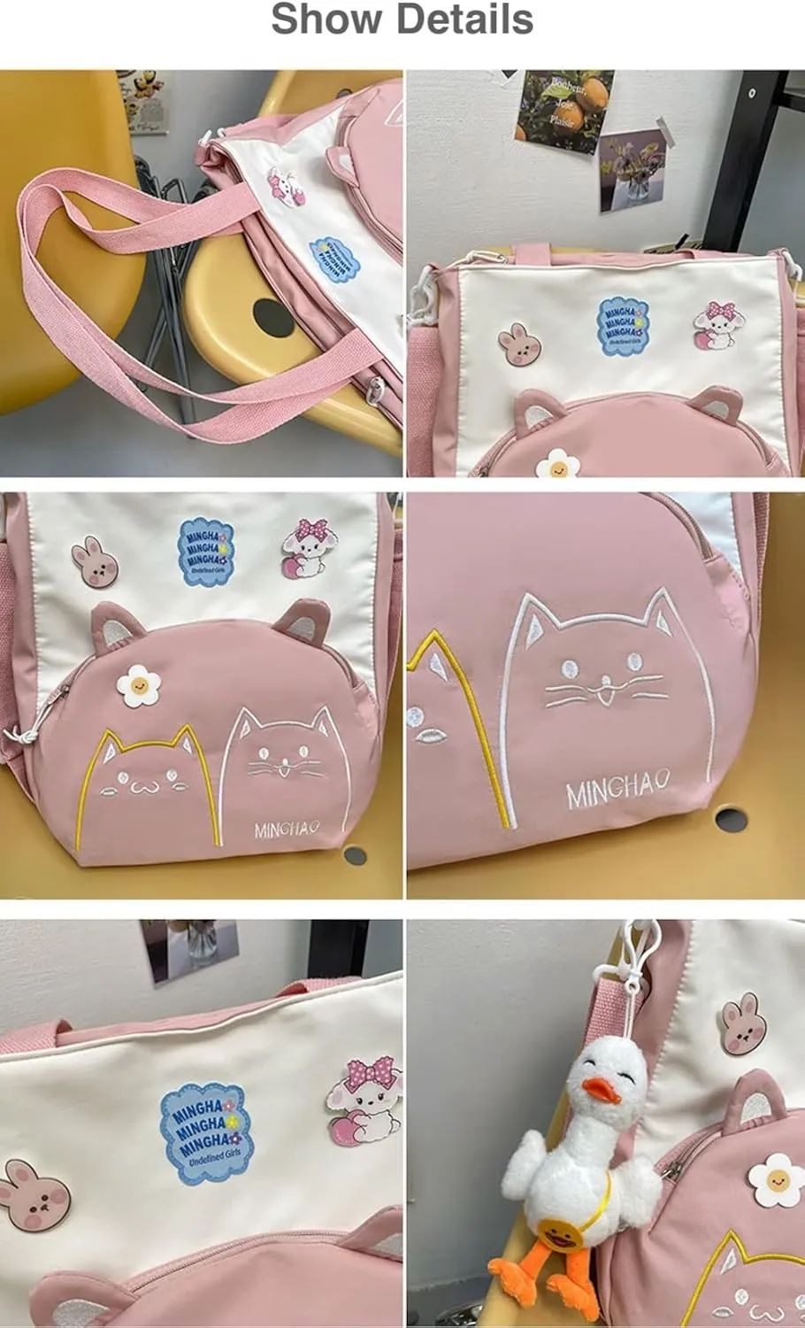 Kawaii Cat Crossbody Bag with Plushies Japanese Kawaii Crossbody Purse Shoulder Tote Bag Handbag Women Casual Bags