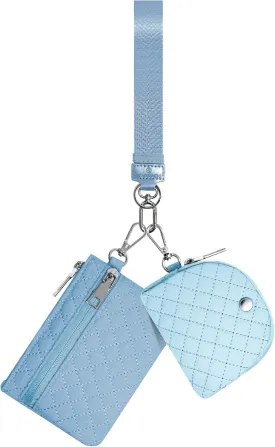 Keychain Wristlet Wallet for Women Zippered Dual Pouch Wristlet Nylon Coin Purse Small Wallet with Key Ring