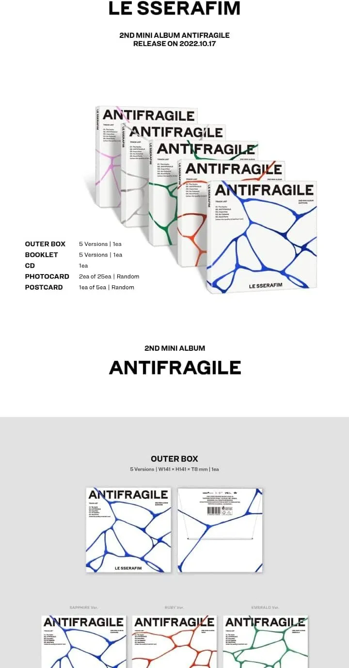 LE SSERAFIM ANTIFRAGILE 2nd Mini Album COMPACT Version CD Booklet Photocard Postcard Tracking (PINK DIAMOND Version)