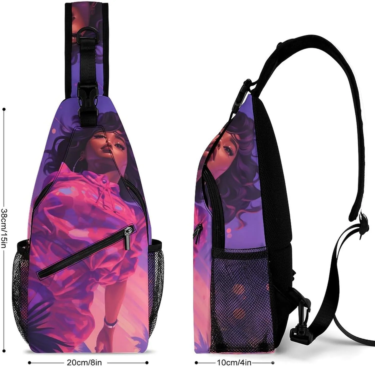Lightweight Chest Bag Crossbody Bag Purple And Pink Woman Sling Backpack for Women Men Sports Travel