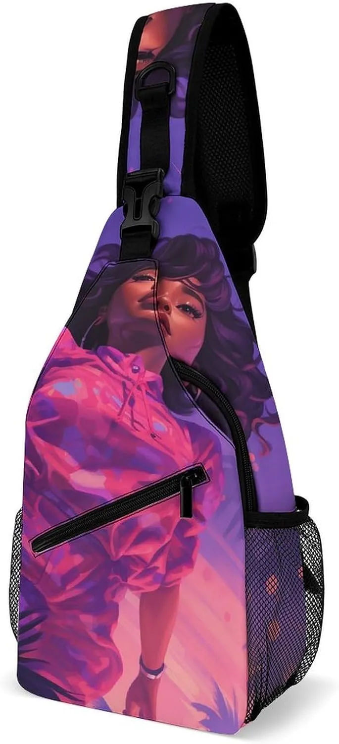 Lightweight Chest Bag Crossbody Bag Purple And Pink Woman Sling Backpack for Women Men Sports Travel