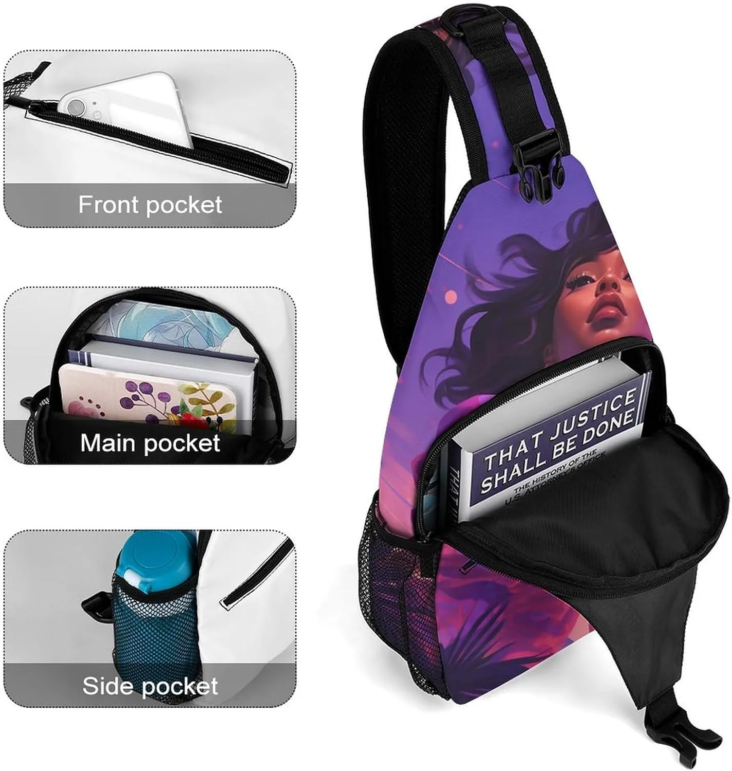 Lightweight Chest Bag Crossbody Bag Purple And Pink Woman Sling Backpack for Women Men Sports Travel