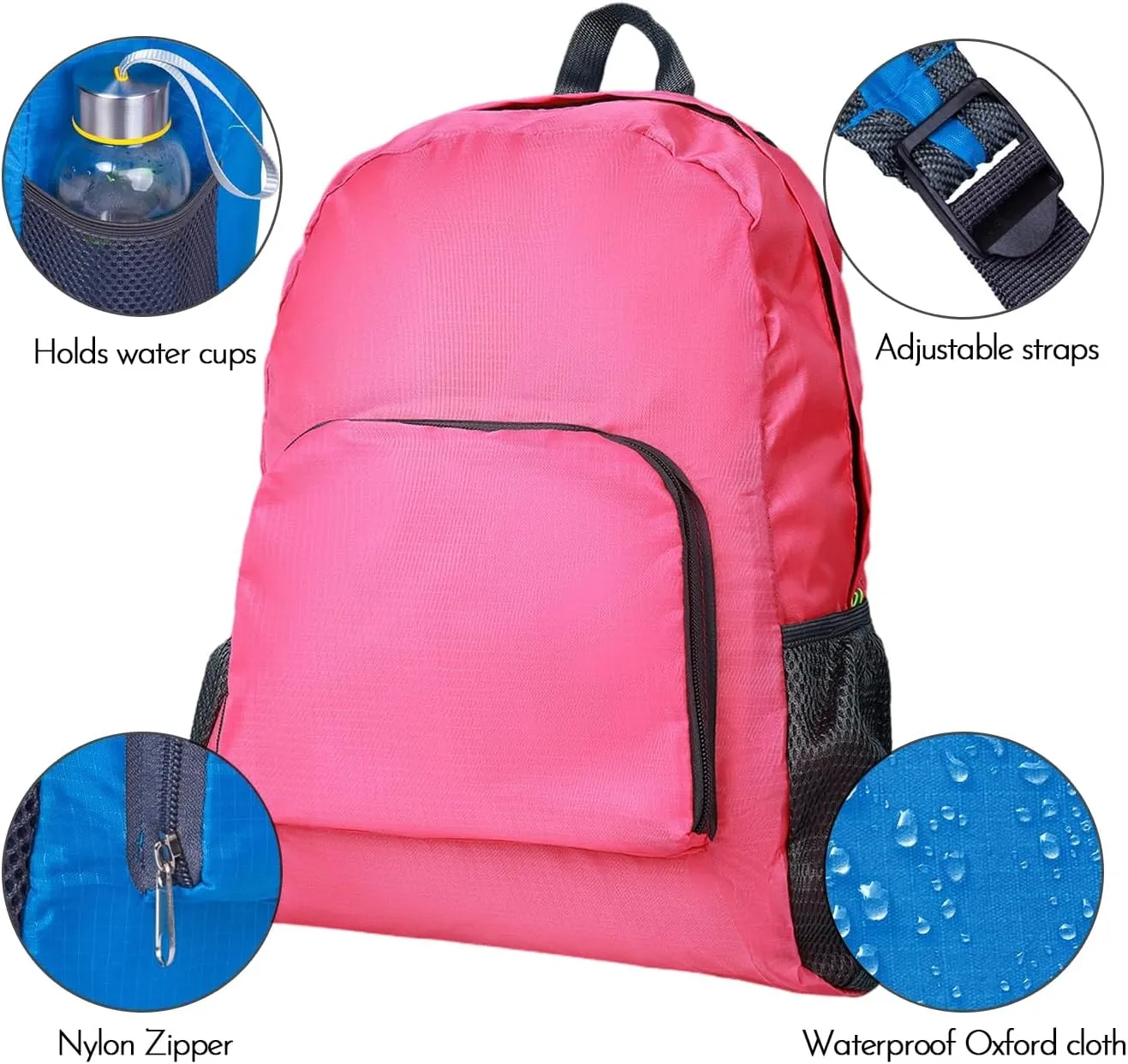 Lightweight Hiking Backpack, Ultralight Waterproof Foldable Travel Bag for Women and Men (Rose)