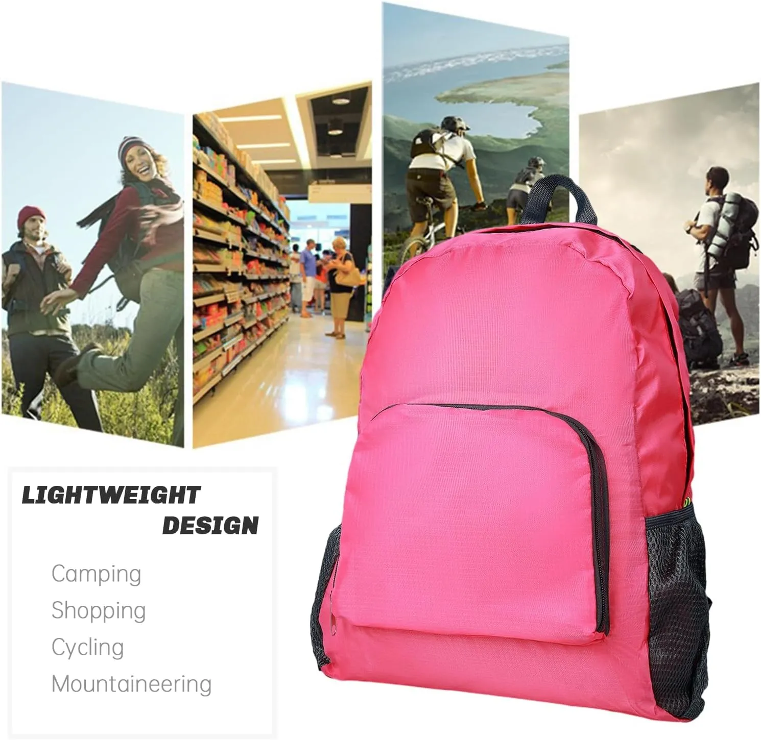 Lightweight Hiking Backpack, Ultralight Waterproof Foldable Travel Bag for Women and Men (Rose)