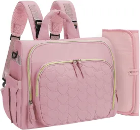 MHOMER Diaper Bag Backpack Puffer Lightweight 3 in 1 Wide Open Small Diaper Bag Tote for Travel with Changing Pad Shoulder Straps,Pink