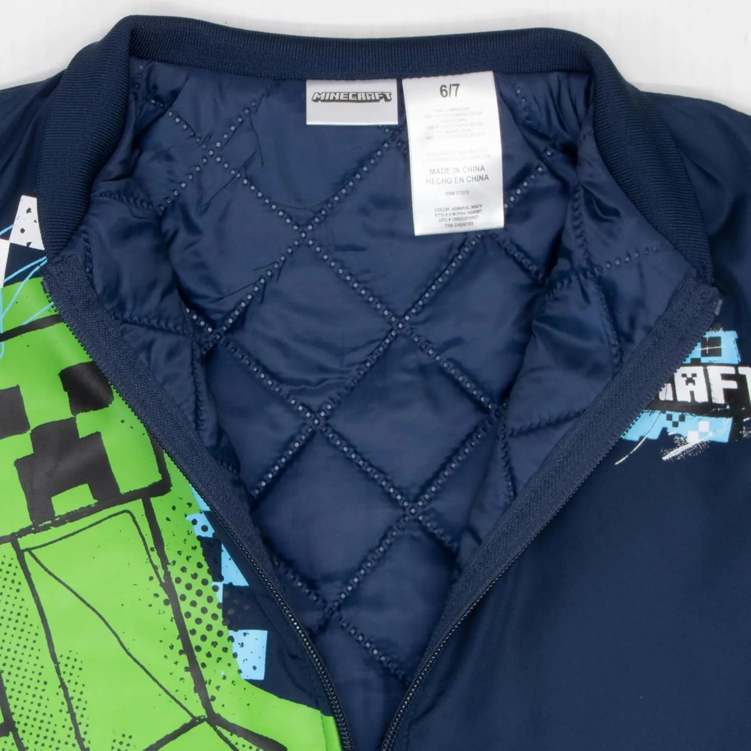 Minecraft Bomber Jacket for Boys, Zip-Up Graphic Print Varsity Jacket for Kids and Toddlers