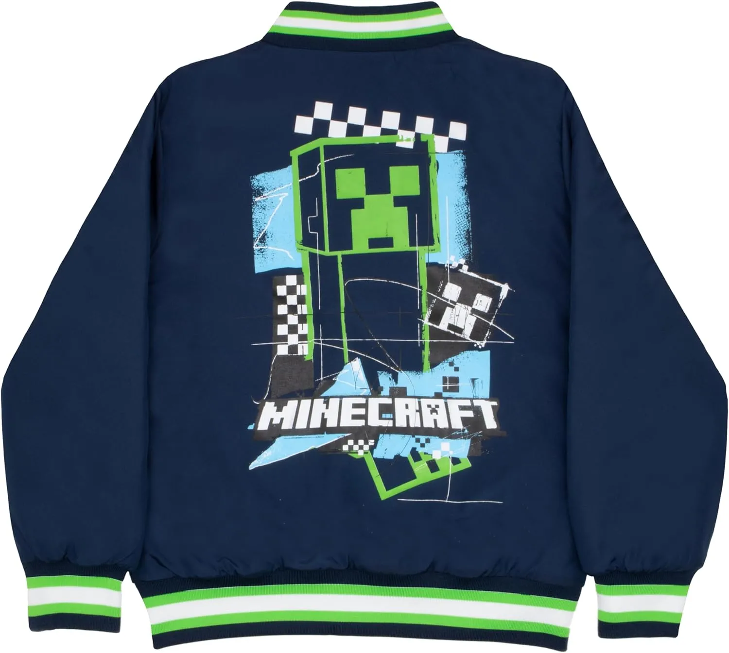 Minecraft Bomber Jacket for Boys, Zip-Up Graphic Print Varsity Jacket for Kids and Toddlers