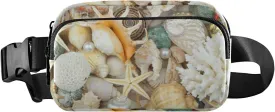Oyihfvs Tropical Seashells, Pearls, Corals and Starfishes Sea Life Adjustable Fanny Waist Pack Pouch, Waterproof Runners Sports Waist Pack Wallet for Sports Hiking Fitness Cycling Gym Women Men