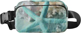Oyihfvs Turquoise Seashell and Starfish on The Summer Beach in Sea Water Adjustable Fanny Waist Pack Pouch, Waterproof Runners Sports Waist Pack Wallet for Sports Hiking Fitness Cycling Gym Women Men