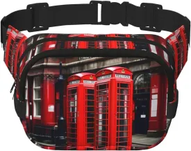 Phone Booth London Street print Men's Fanny Pack Adjustable Waist Belt, Zippered Pockets, Compact Lightweight Belt Bag