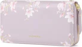 Pomelo Best Wallet Women RFID Blocking Leather Multi Credit Card Large Capacity Zip Around Wallets Clutch with Wristlet Floral Travel Long Purse Purple