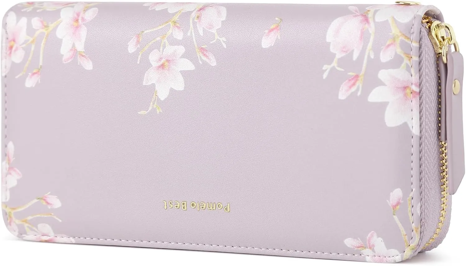 Pomelo Best Wallet Women RFID Blocking Leather Multi Credit Card Large Capacity Zip Around Wallets Clutch with Wristlet Floral Travel Long Purse Purple