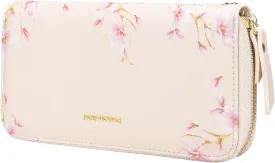 Pomelo Best Womens Wallet RFID Blocking Leather Multi Credit Card Large Capacity Zip Around Wallet Clutch Wristlet Floral Travel Long Purse Ivory White