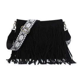 Sadie Black  Suede Fringe Crossbody w/ Guitar Strap