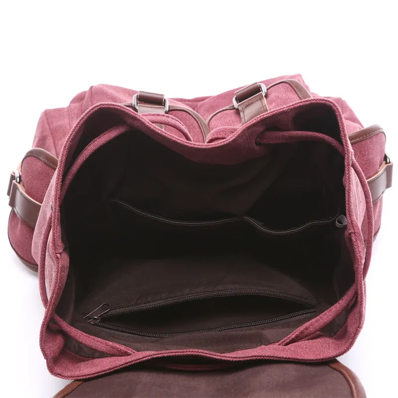 School Cotton Canvas Backpack With Multiple Pockets