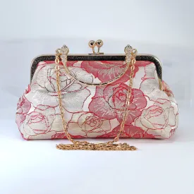 Shimmering Gold Red Rose Floral Wedding Bag, Statement Bag, Evening Clutch, Wedding Clutch, Bridal Clutch, White Cross Body Bag