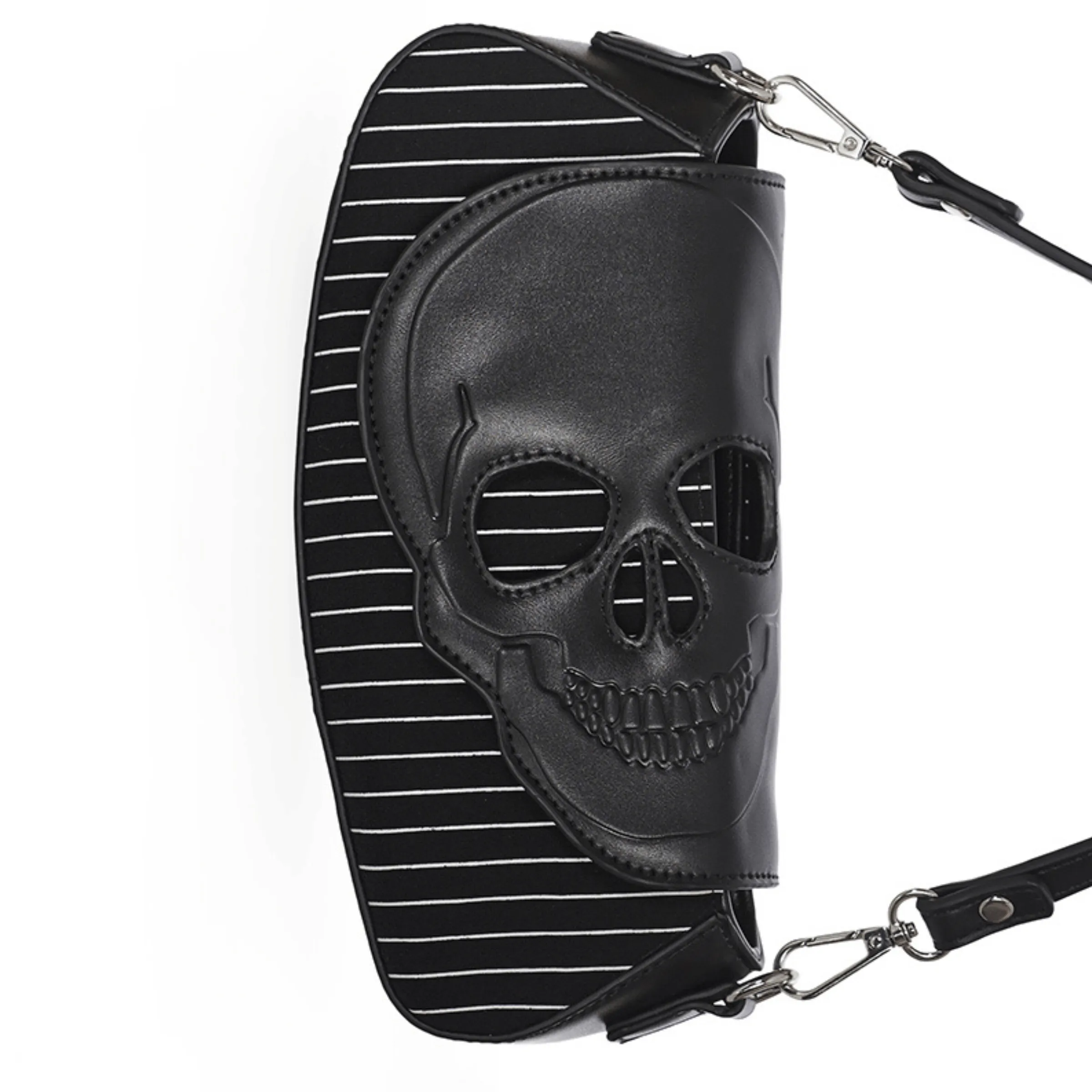 Skull Pinstripe Shoulder Bag