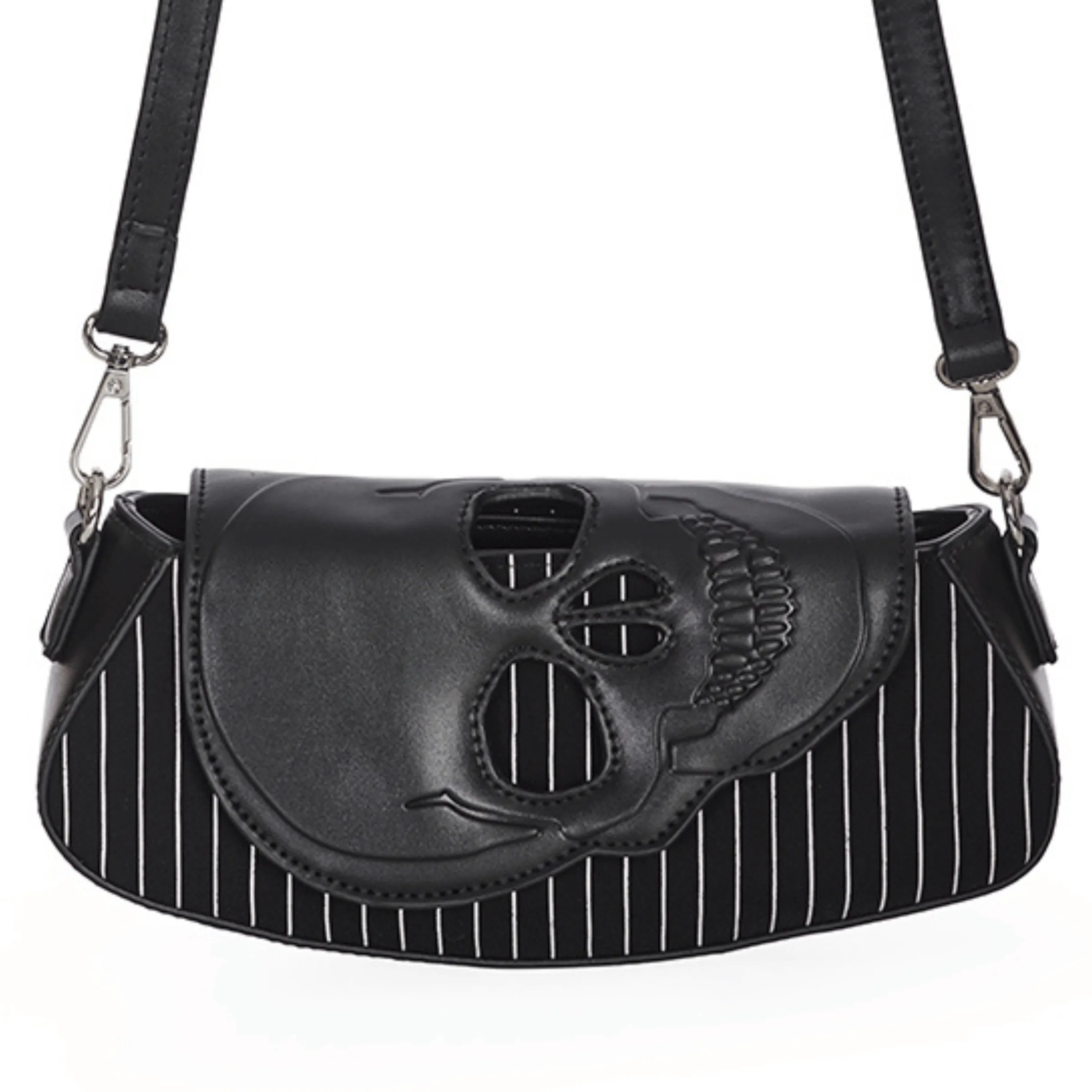 Skull Pinstripe Shoulder Bag