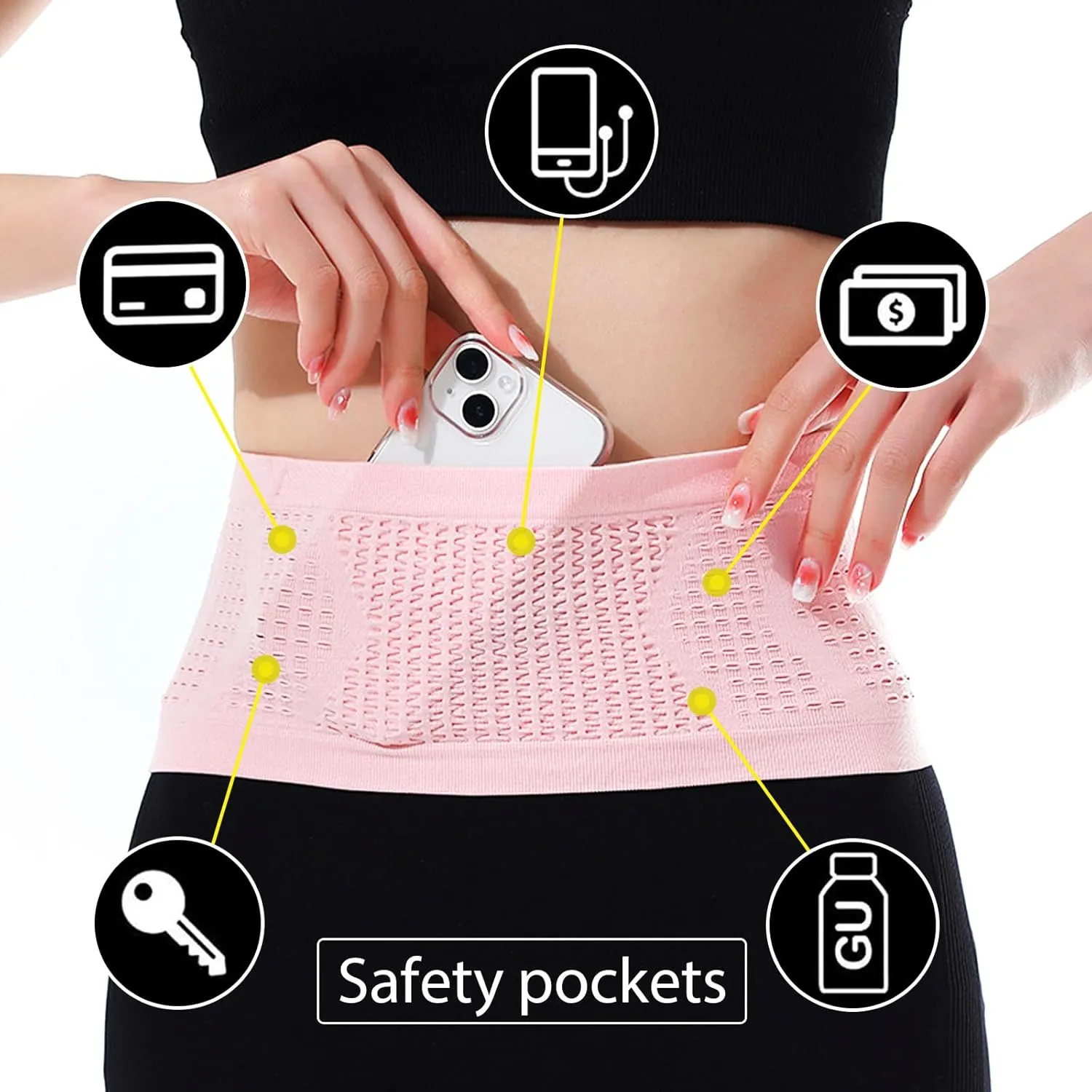 Slim Running Belt, Hidden Running Belt Fanny Pack for Men Women, Travel Running Waist Belt for Money and Passport (Pink, Small)
