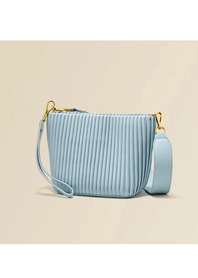 Striking Pleat Leather Shoulder Bucket Bag