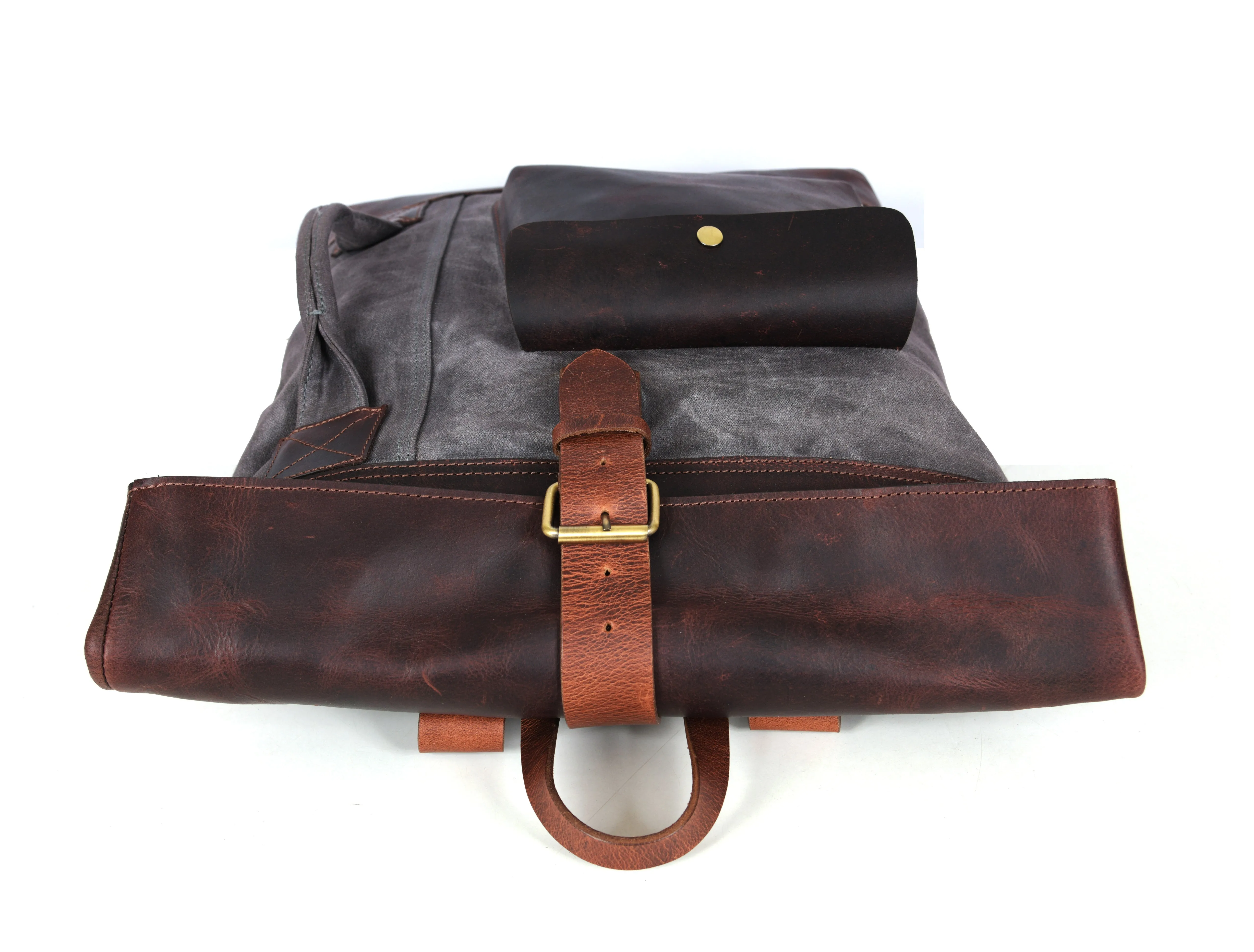 Trenton Leather Canvas Travel Backpack - Anchor Grey