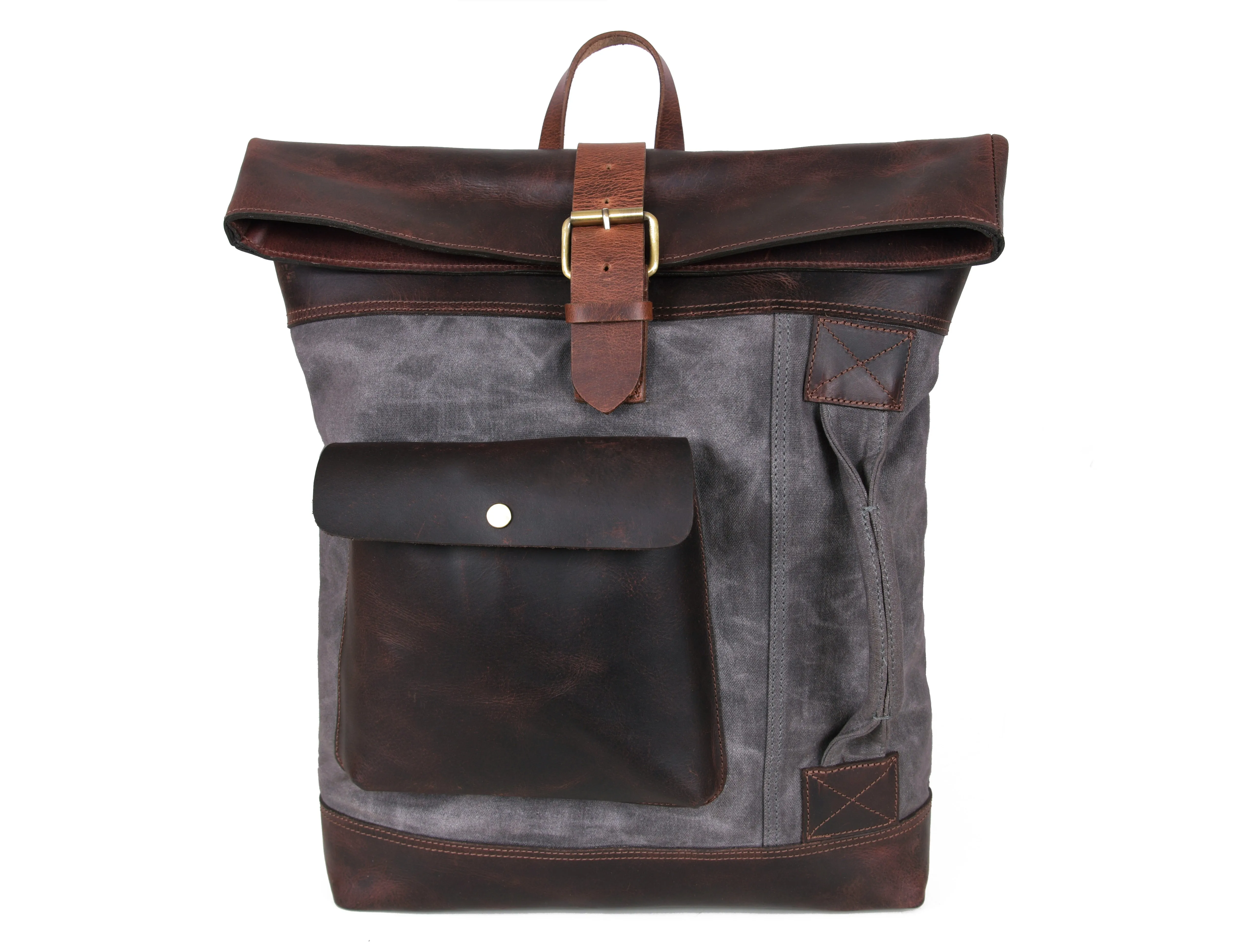 Trenton Leather Canvas Travel Backpack - Anchor Grey