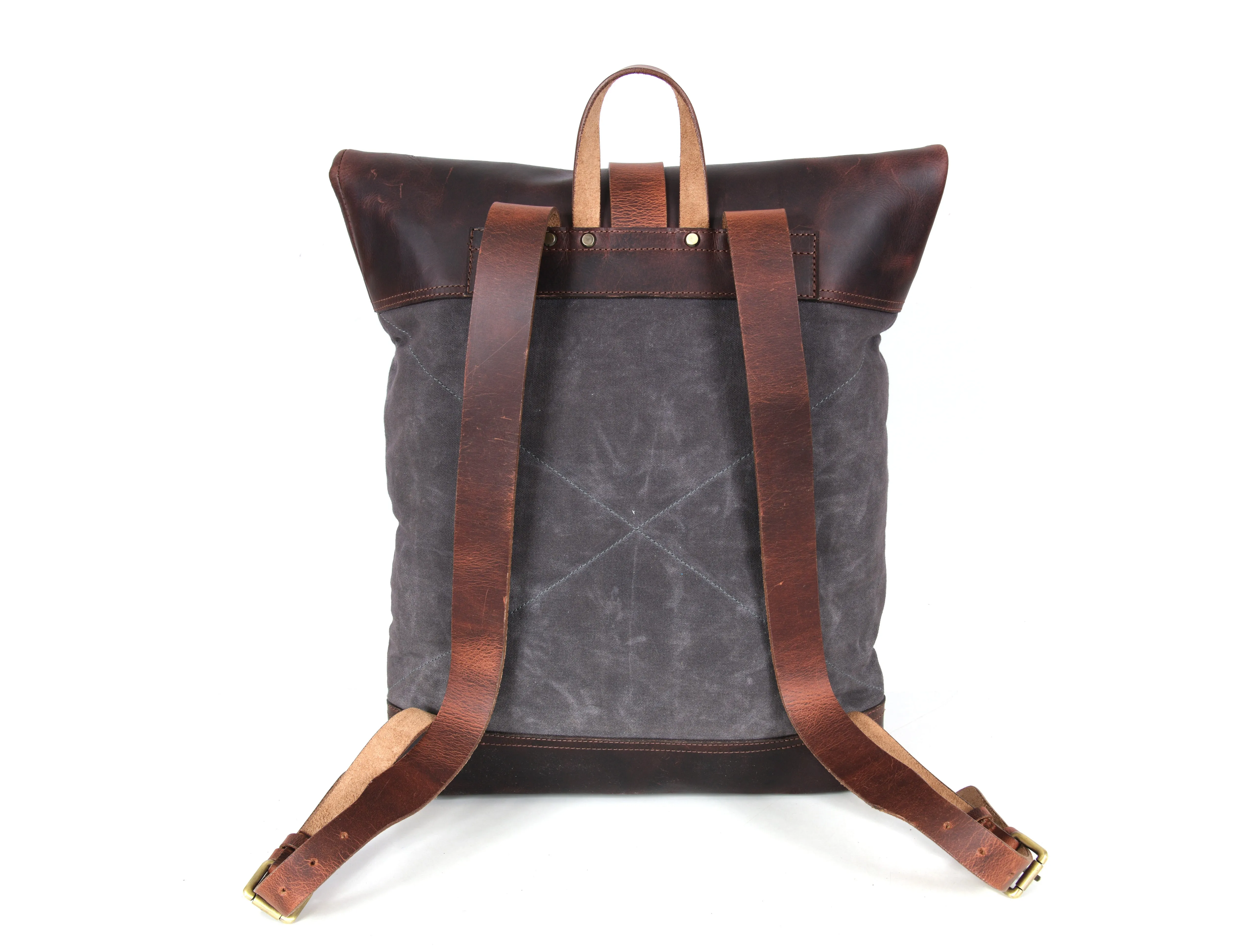 Trenton Leather Canvas Travel Backpack - Anchor Grey