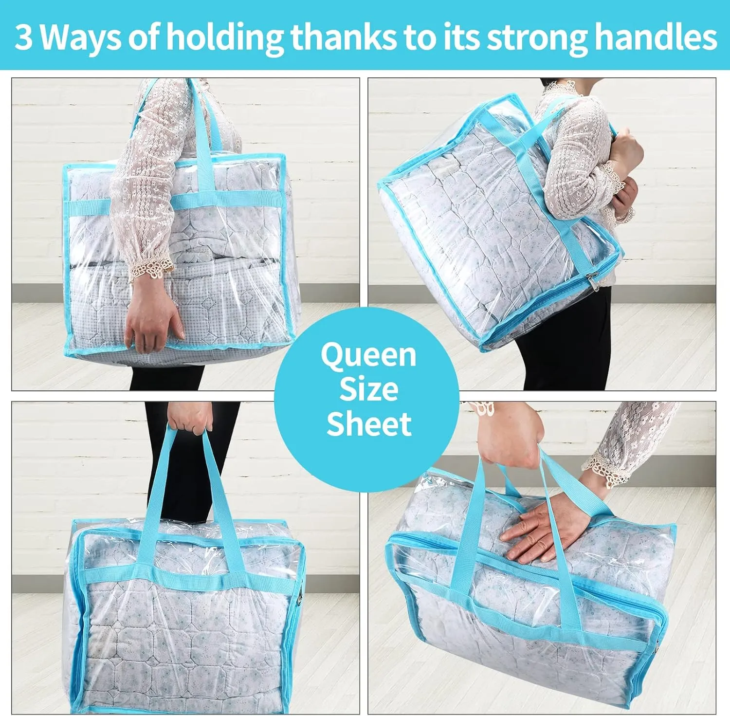Vinyl Storage Bags for Sheet, Thin Blanket, Sofa Pillow, Clothes (Blue)
