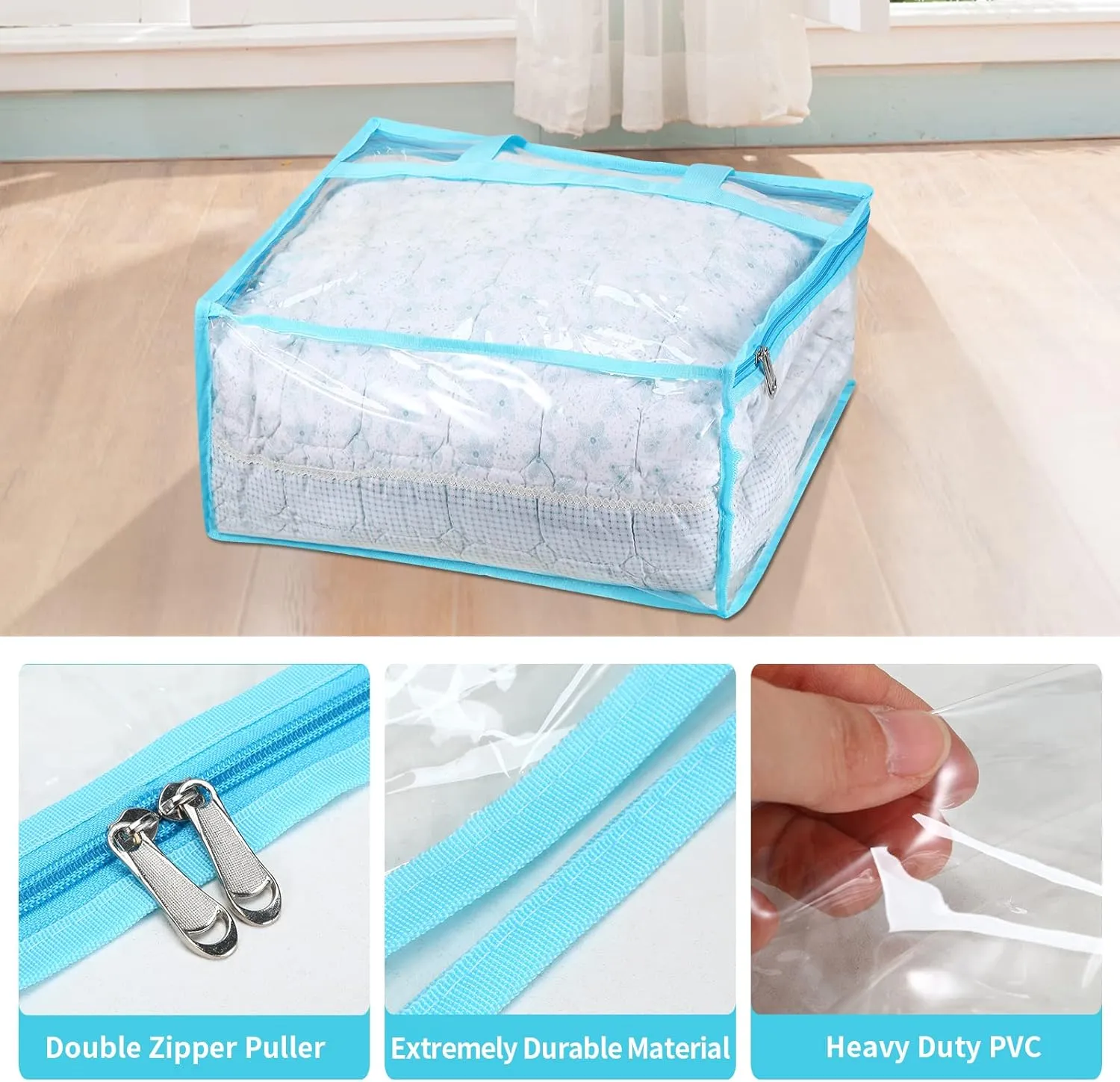 Vinyl Storage Bags for Sheet, Thin Blanket, Sofa Pillow, Clothes (Blue)