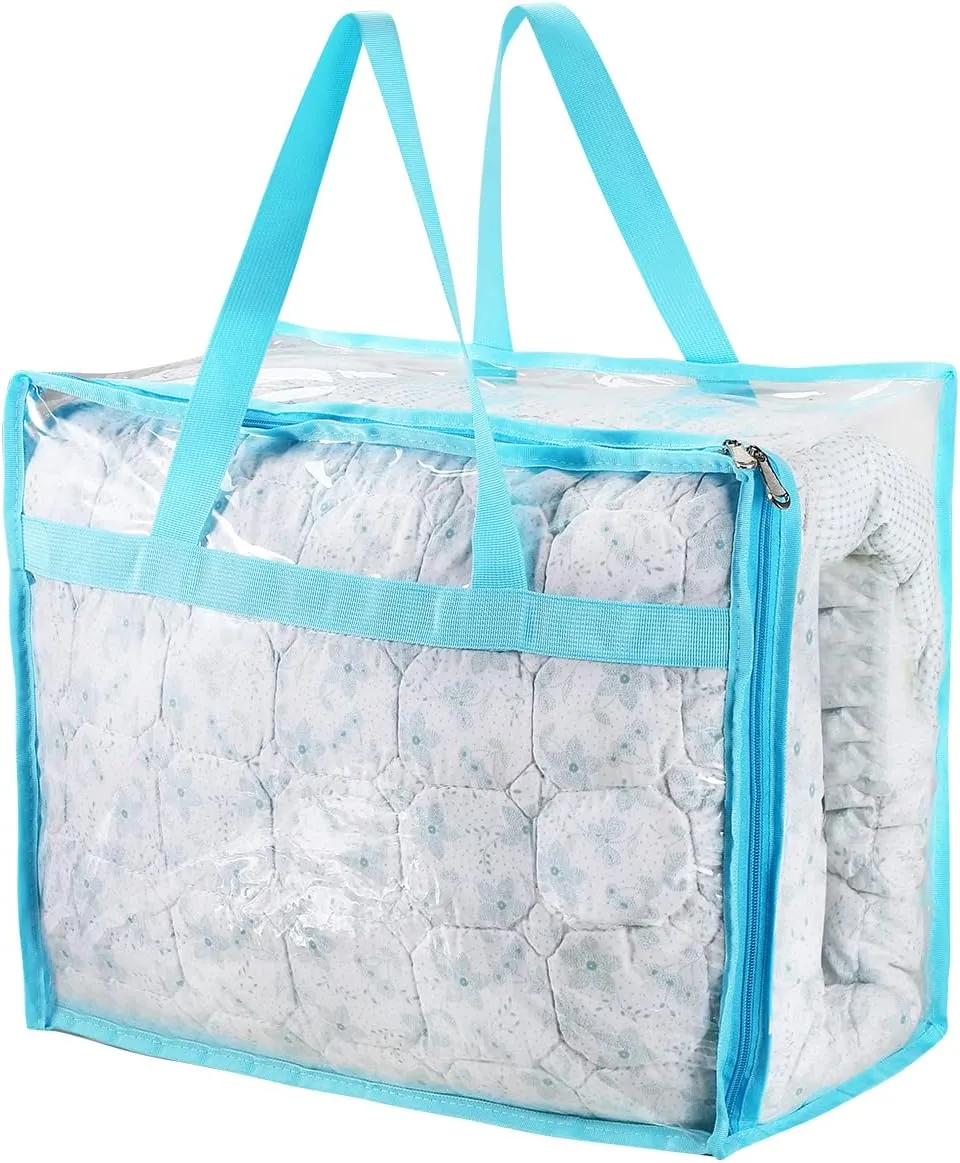 Vinyl Storage Bags for Sheet, Thin Blanket, Sofa Pillow, Clothes (Blue)