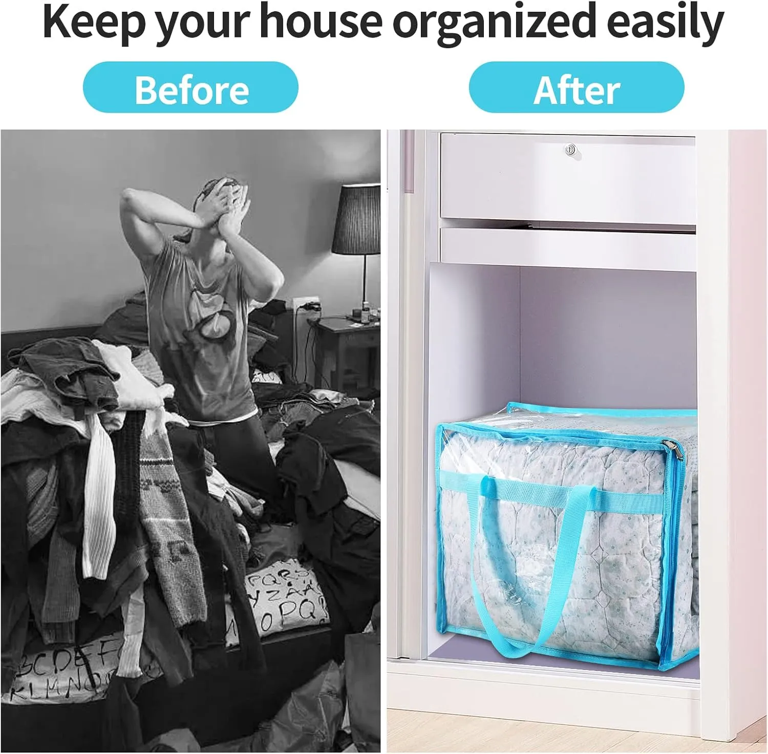 Vinyl Storage Bags for Sheet, Thin Blanket, Sofa Pillow, Clothes (Blue)