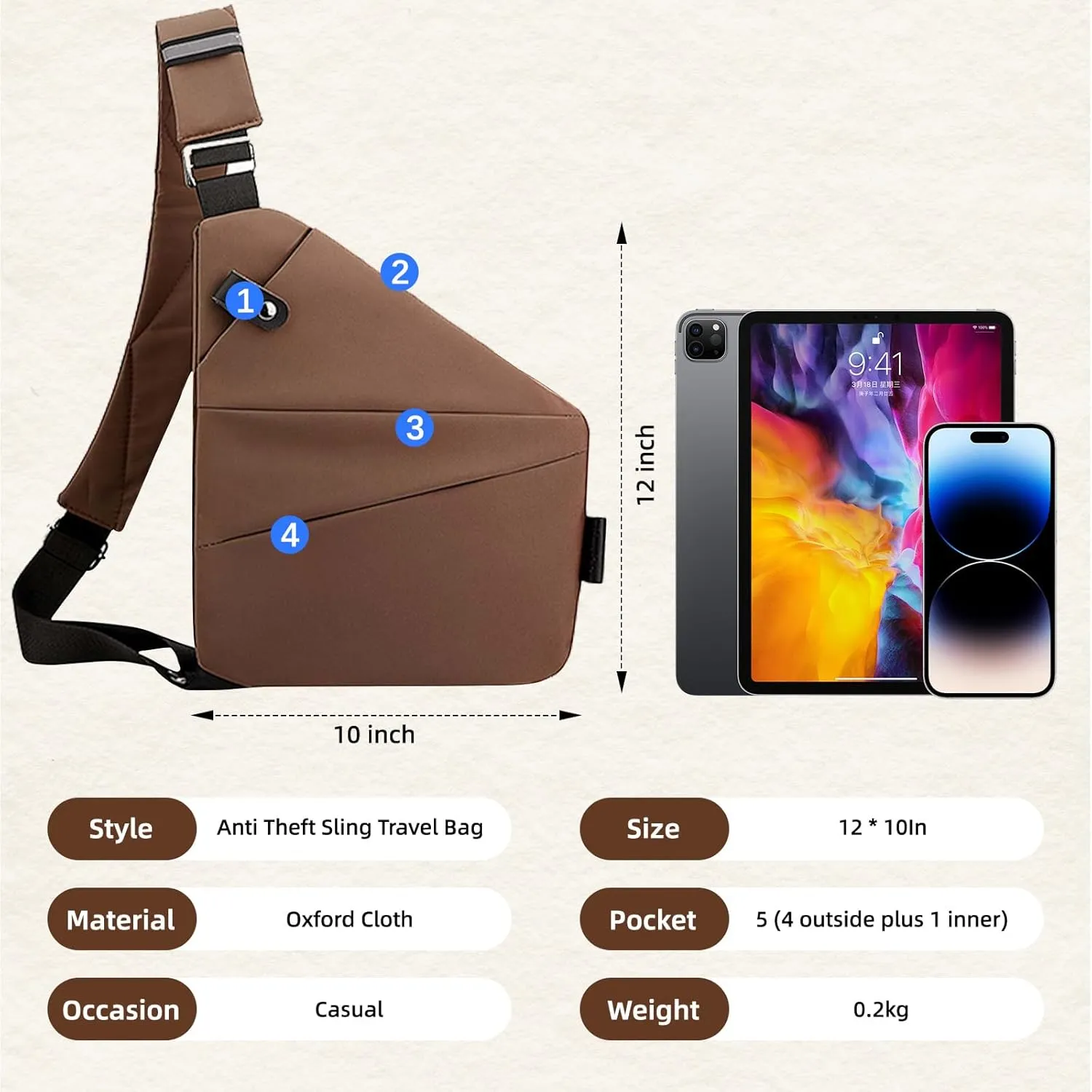 Vipost Anti Theft Crossbody Bags for Women/Men, Multi-Pocket Sling Bag Travel Crossbody Bag for Women with Adjustable Strap
