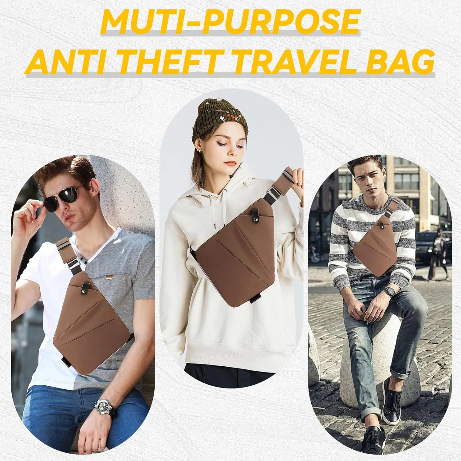 Vipost Anti Theft Crossbody Bags for Women/Men, Multi-Pocket Sling Bag Travel Crossbody Bag for Women with Adjustable Strap