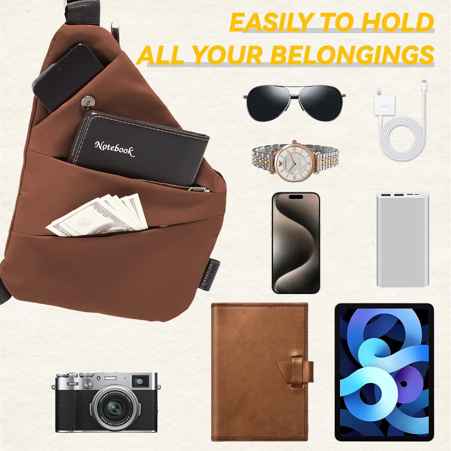 Vipost Anti Theft Crossbody Bags for Women/Men, Multi-Pocket Sling Bag Travel Crossbody Bag for Women with Adjustable Strap